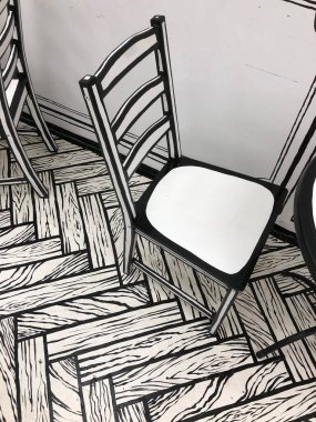 siyah beyaz kafe, resimli kafe, kafede mobilya çizimi, çizgi roman!