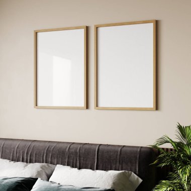 Modern iç arkaplan, iç mekan, yatak odası, modern biçim, 3D canlandırma 