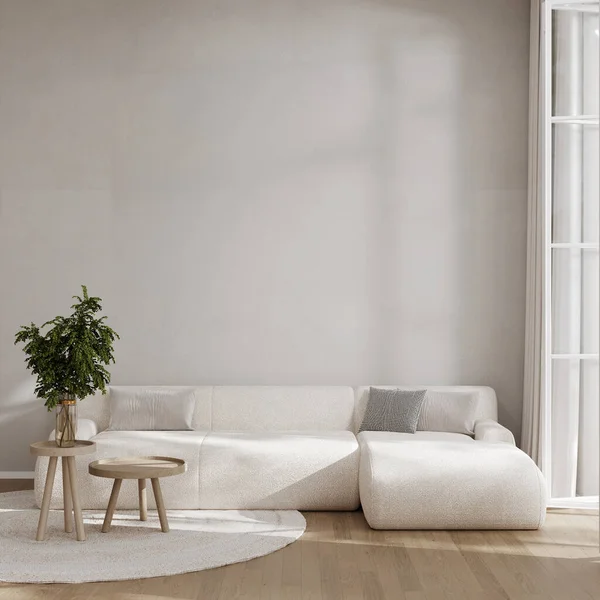 Moderní Domácí Obývací Pokoj Interiér Bílou Pohovkou Konferenční Stolek Výzdobou — Stock fotografie