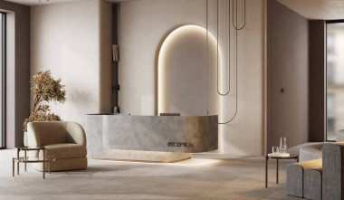 Parlak karşılama ve bekleme odası manzarası, modern model.