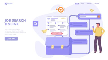 Büyük işler için yetenekli profesyoneller bul. Çalışanları büyük bir şirket için ara. İniş sayfası için karakter içeren vektör tasarımı konsepti. Web sitesi, pankart, yazdırma için düz vektör illüstrasyonu.