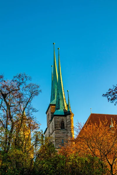 Stadswandeling Door Hoofdstad Erfurt Een Zonnige Herfstdag Thüringen Duitsland — Stockfoto