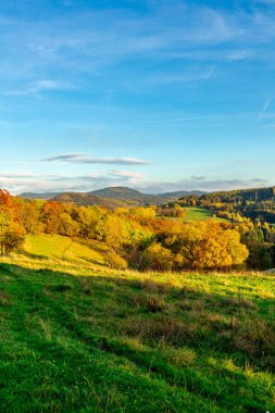 Steinbach-Hallenberg - Thüringen - Almanya yakınlarındaki bir sonbahar gününün ihtişamlı güneşinde gezinmek