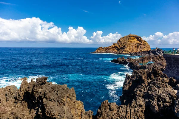 stock image On the way to the north side of Madeira below Porto Moniz with fantastic views of the Atlantic Ocean - Madeira - Portugal 