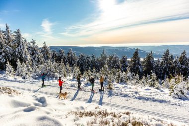 Oberhof yakınlarındaki Thuringian Ormanı 'nın tepelerinde güzel bir kış manzarası.