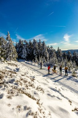 Oberhof yakınlarındaki Thuringian Ormanı 'nın tepelerinde güzel bir kış manzarası.