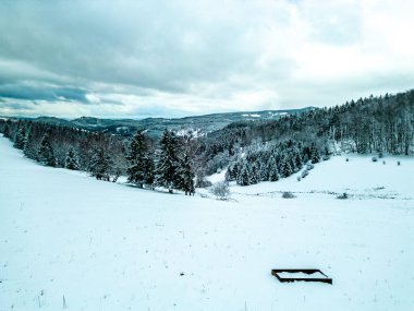 Thüringen Ormanı 'nın tepelerindeki güzel kış manzarası Floh-Seligenthal - Thüringen - Almanya