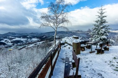 Thüringen Ormanı 'nın tepelerindeki güzel kış manzarası Floh-Seligenthal - Thüringen - Almanya