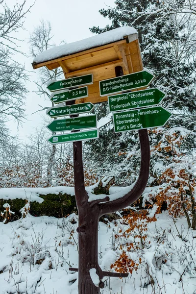 Piękny Zimowy Krajobraz Wysokościach Lasu Turyngii Koło Floh Seligenthal Turyngia — Zdjęcie stockowe