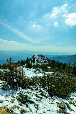 Groer Arbersee 'den Groer Arber Zirvesi' ne kadar Bavyera Ormanı 'nda bahar yürüyüşü - Almanya