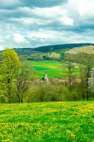 Весенний Поход Красивым Горам Рейна Окрестностях Города Гессен Германия — стоковое фото