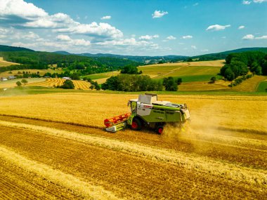 Schmalkalden yakınlarında yaz sonu tahıl hasadı - Thüringen - Almanya