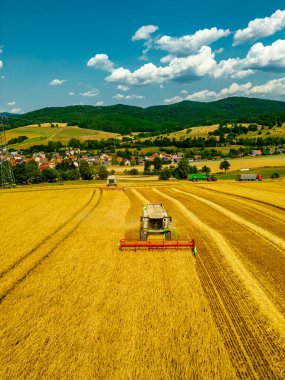 Schmalkalden yakınlarında yaz sonu tahıl hasadı - Thüringen - Almanya