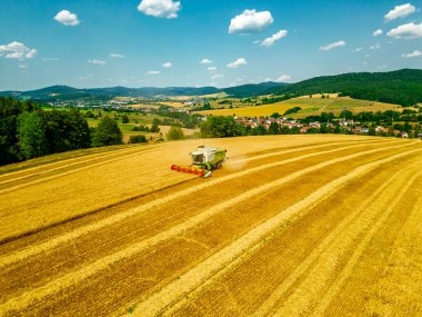 Schmalkalden yakınlarında yaz sonu tahıl hasadı - Thüringen - Almanya