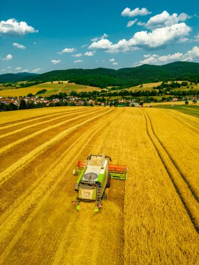 Schmalkalden yakınlarında yaz sonu tahıl hasadı - Thüringen - Almanya