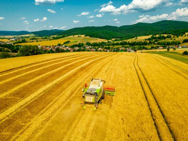 Schmalkalden yakınlarında yaz sonu tahıl hasadı - Thüringen - Almanya