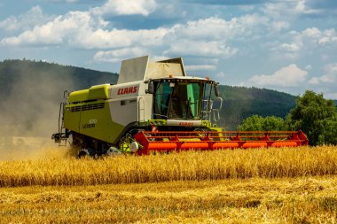 Schmalkalden yakınlarında yaz sonu tahıl hasadı - Thüringen - Almanya