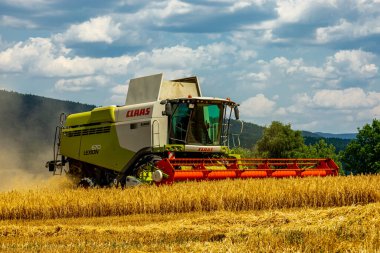 Schmalkalden yakınlarında yaz sonu tahıl hasadı - Thüringen - Almanya