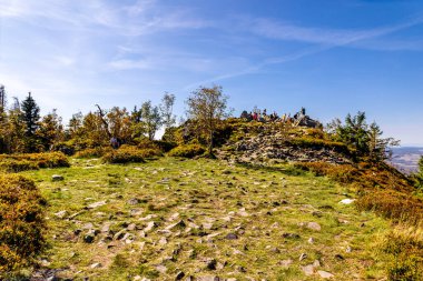 Torfhaus yakınlarındaki Oderteich göleti yakınlarındaki Harz Milli Parkı 'nda yaz sonu yürüyüşü - Almanya