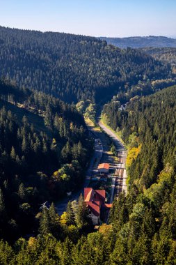 Thüringen Ormanı 'nda Zella-Mehlis ve Oberhof arasında Sternengrund' da güzel bir sonbahar yürüyüşü.