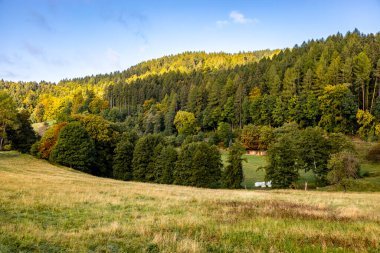 Thüringen Ormanı 'nda Oberhof ve Suhl üzerinden Almanya üzerinden sonbahar bisiklet turu