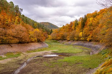 Eder barajı boyunca sonbahar yürüyüşü ile batık şehir Eder Atlantis - Edertal - Hesse - Almanya