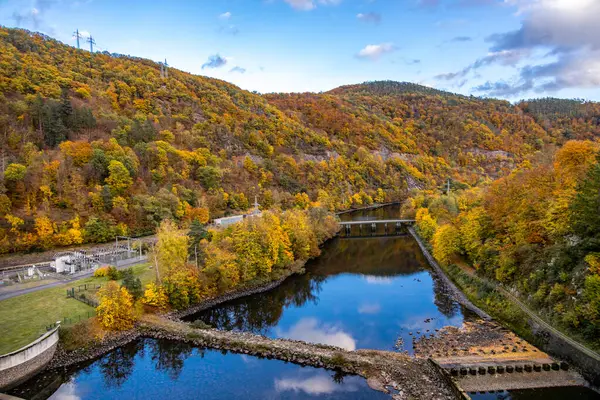 stock image Autumn hike along the Eder dam to the sunken city of Lake Eder Atlantis - Edertal - Hesse - Germany