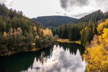 Luisenthal yakınlarındaki Ohratal barajında sonbahar yürüyüşü - Thüringen Ormanı - Thüringen - Almanya