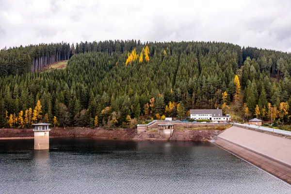 Luisenthal yakınlarındaki Ohratal barajında sonbahar yürüyüşü - Thüringen Ormanı - Thüringen - Almanya