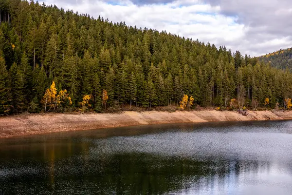Luisenthal yakınlarındaki Ohratal barajında sonbahar yürüyüşü - Thüringen Ormanı - Thüringen - Almanya