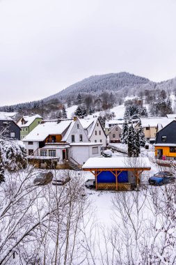 Oberhof yakınlarındaki Thüringen Ormanı 'nda kısa kış yürüyüşü.