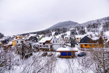 Oberhof yakınlarındaki Thüringen Ormanı 'nda kısa kış yürüyüşü.