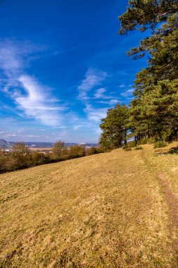 Vacha-Thüringen yakınlarındaki eşsiz Werra Vadisi 'nde bahar yürüyüşü.
