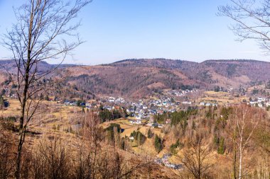 Steinach-Thüringen yakınlarındaki güzel Thüringen Ormanı 'nda bahar yürüyüşü.