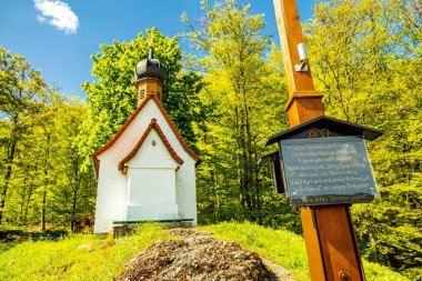 Riedenberg yakınlarındaki Schwarzen Berge 'deki Sinntal Vadisi' nden Bavyera 'ya bahar yürüyüşü.