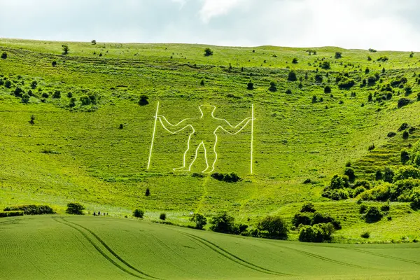 stock image Short stopover at the scenic highlight Long Man of Wilmington - Sussex - United Kingdom