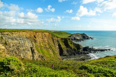 Hartland Point 'e güzel deniz feneri ve çarpıcı deniz manzarasıyla güzel bir yürüyüş.