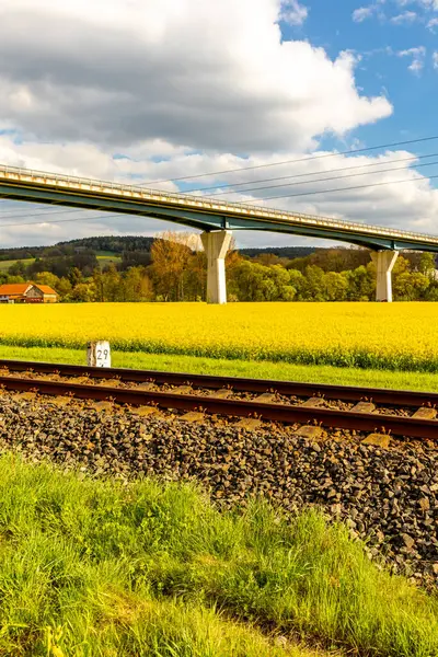 stock image Travelling by bike on the 1st Werratal Cycle Route stage from the source of the Werra near Fehrenbach to Werratal near Wernshausen - Thuringia - Germany