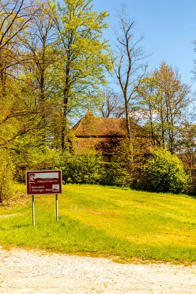 stock image Travelling by bike on the 1st Werratal Cycle Route stage from the source of the Werra near Fehrenbach to Werratal near Wernshausen - Thuringia - Germany