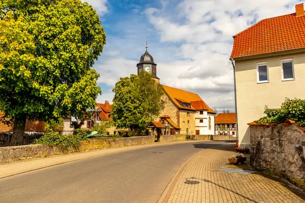 stock image Travelling by bike on the 1st Werratal Cycle Route stage from the source of the Werra near Wernshausen to Werratal near Hrschel - Thuringia - Germany