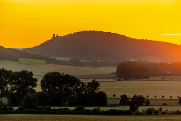 stock image A fantastic sunset in the Thuringian Basin with a view of Wachsenburg Castle - Thuringia - Germany