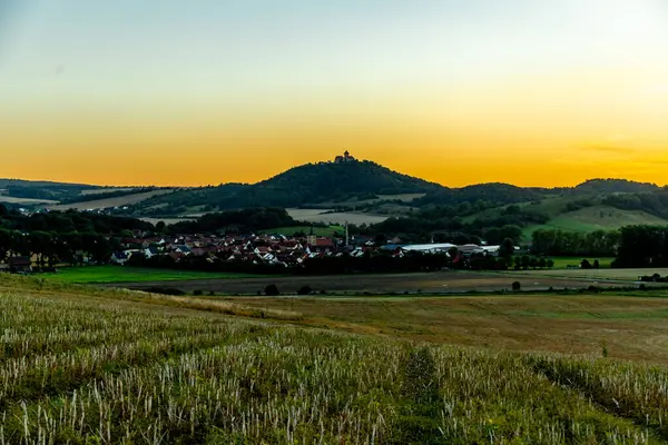 stock image A fantastic sunset in the Thuringian Basin with a view of Wachsenburg Castle - Thuringia - Germany