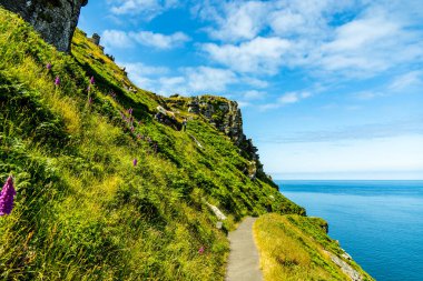 Devon, İngiltere 'deki küçük liman kasabası Lynmouth' a Kayalar Vadisi 'nde fantastik bir yürüyüş.