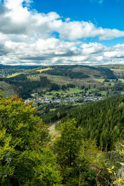 stock image Autumn hike through the beautiful Thuringian Forest over the Kickelhahn near Ilmenau - Thuringia - Germany