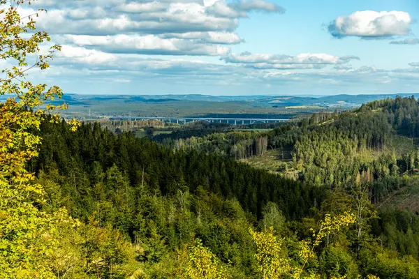 stock image Autumn hike through the beautiful Thuringian Forest over the Kickelhahn near Ilmenau - Thuringia - Germany