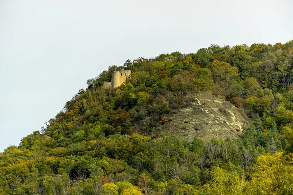 Jena, Thüringen, Almanya yakınlarındaki Saale Horizontale 'nin güzel manzarasında renkli bir sonbahar yürüyüşü.