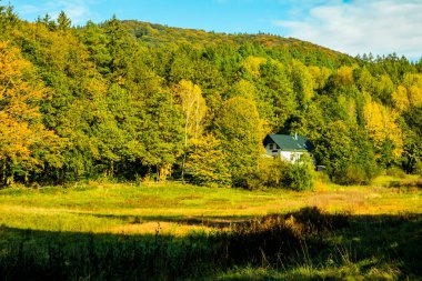 Schmalkalden 'de kısa sonbahar yürüyüşü harika bir günbatımı ile - Thüringen - Almanya
