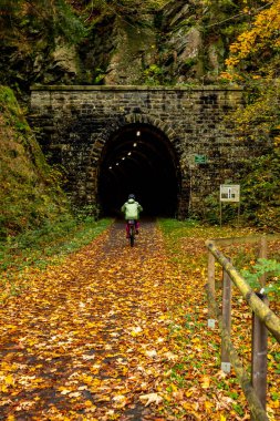 Thüringen Ormanı 'nda Schmalkalden ve Brotterode - Thüringen - Almanya arasında Mommelstein bisiklet yolu üzerinde bir sonbahar bisiklet turu.