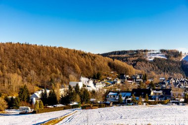 Winter hike in the glassblowing town of Lauscha zun der Stadt am Rennsteig Neuhaus am Rennweg - Thuringia - Germany 