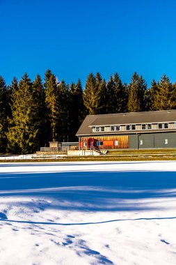 Winter hike in the glassblowing town of Lauscha zun der Stadt am Rennsteig Neuhaus am Rennweg - Thuringia - Germany 